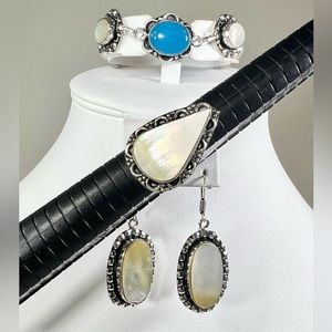 Mother of Pearl Chalcedony 925 Bracelet & Earrings ONLY